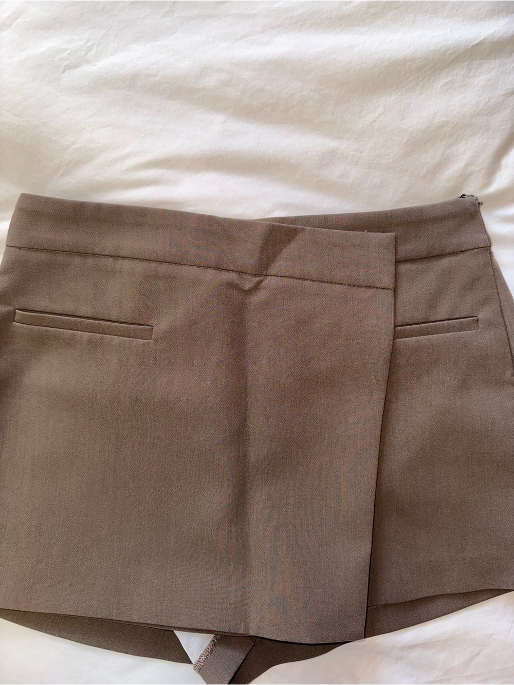 ZARAS TAUPE TAILORED WRAP SHORTS